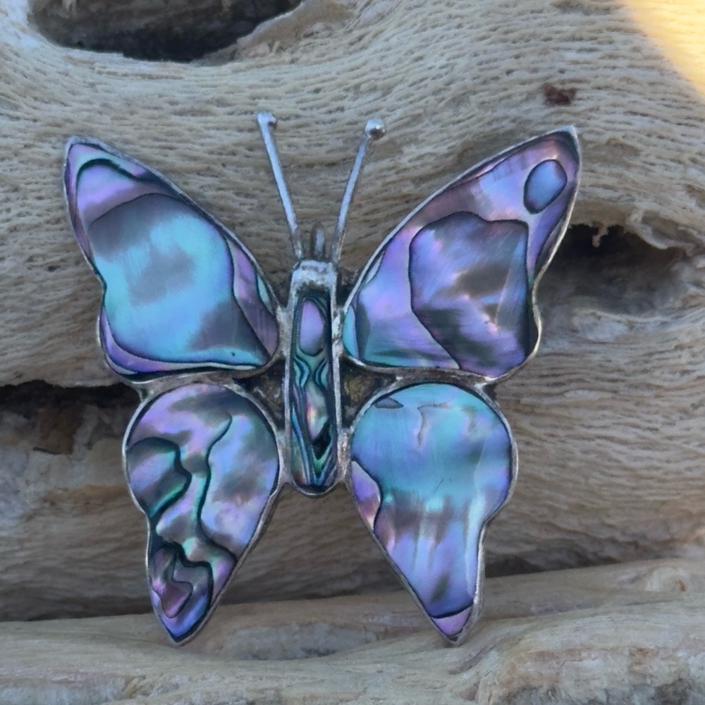 Abalone Sterling Silver Iridescent Butterfly Pendant